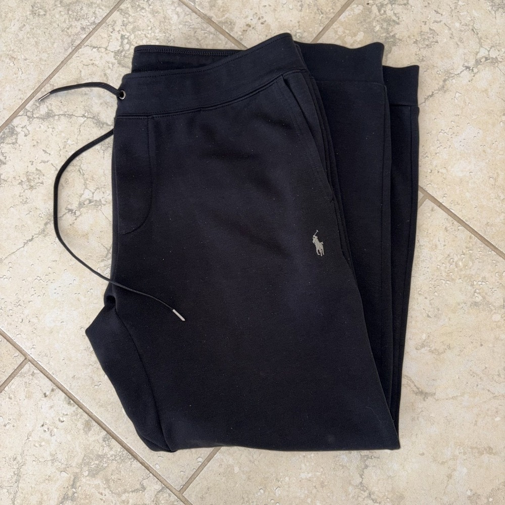 Polo Ralph Lauren Joggers Mens Large Black Athletic Sweatpants Double Knit Logo